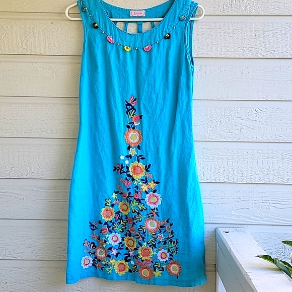 Women's natural linen dress with embroidery size S - Picture 3 of 14